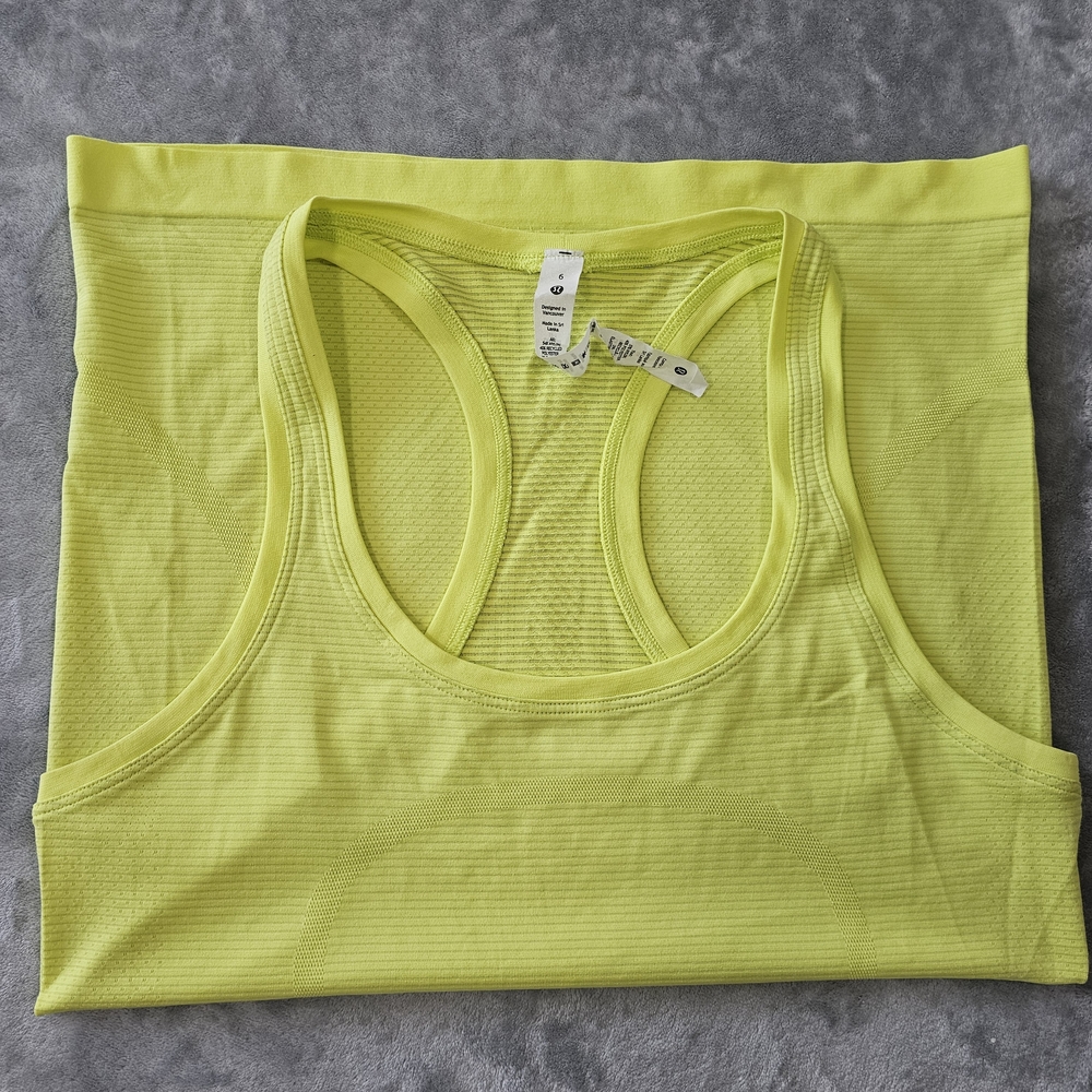 lululemon athletica Neon Yellow and Coral Ribbed Racerback Tank Tops - Picture 6 of 16